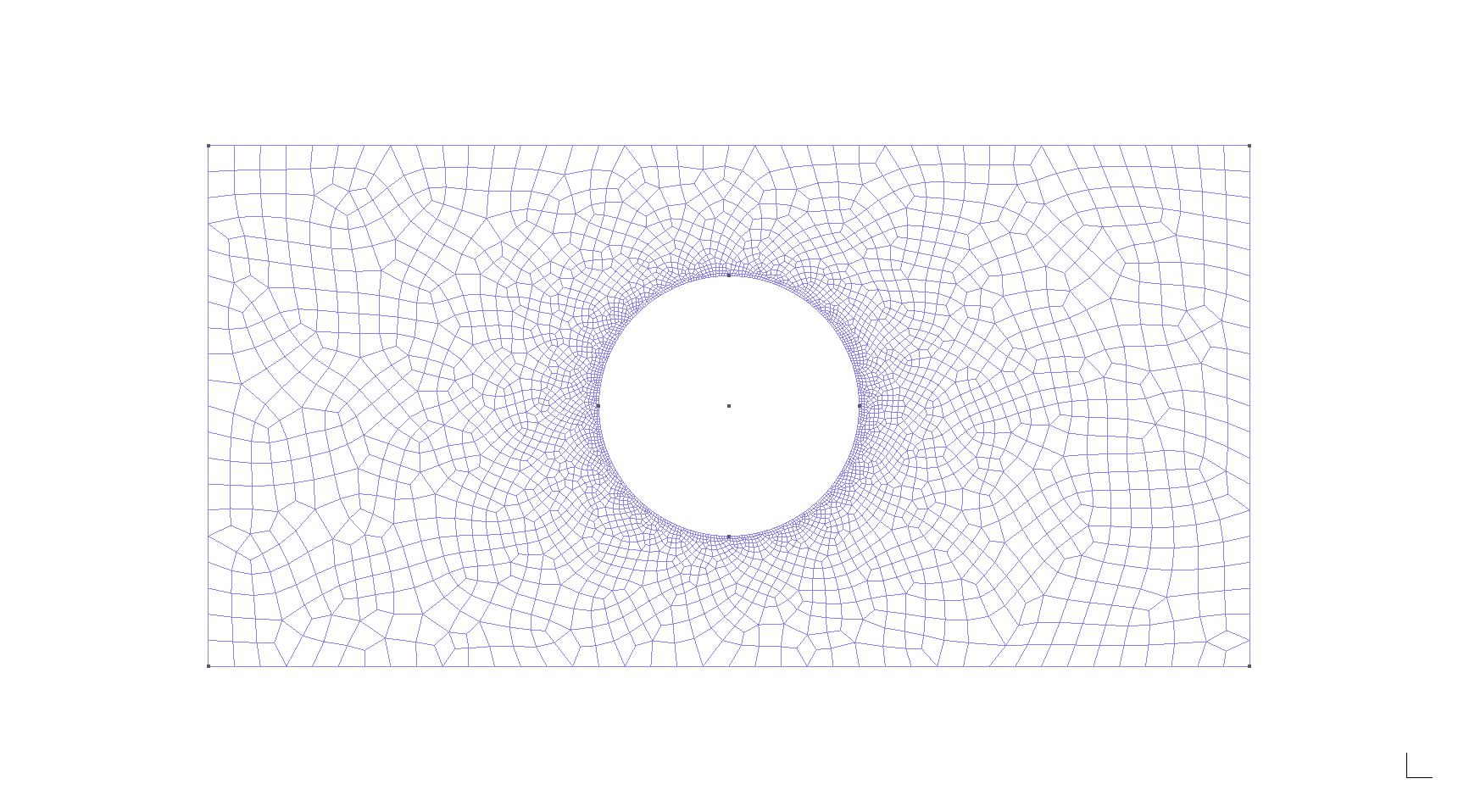 Quadrilateral Gmsh mesh of a rectangle with a central hole